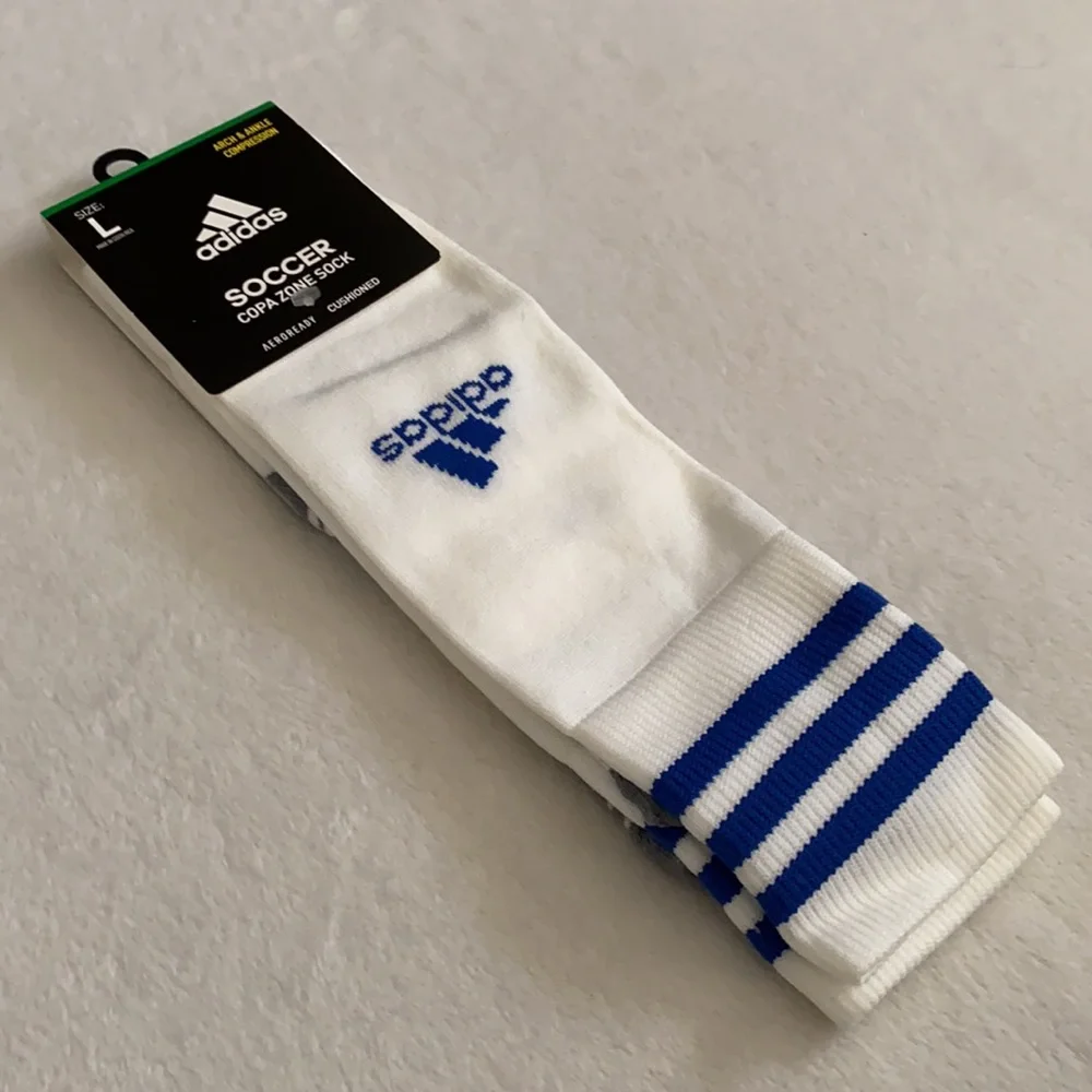 {NWT} Adidas | Copa Zone Cushion IV Over The Calf Soccer Socks White/Blue (L)